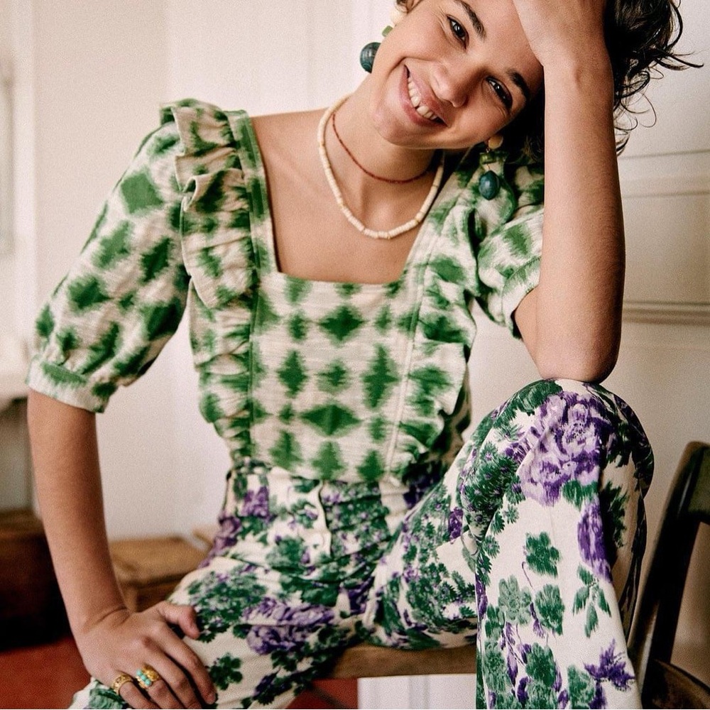 Sezane Ezecquiel Blouse Jacquard Vert size 38